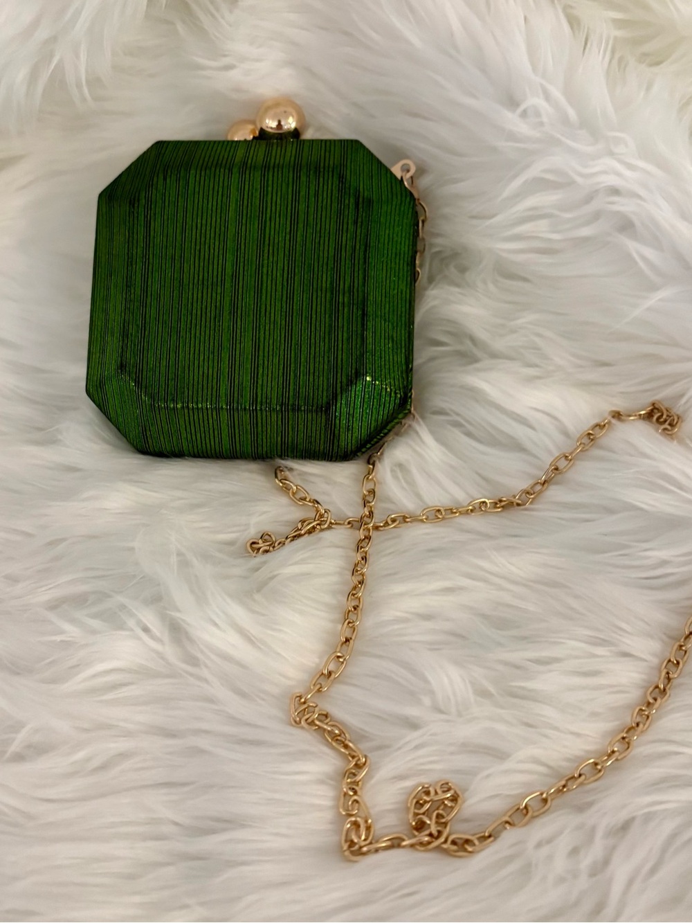 Anthropologie Green Box Mini Clutch with Gold Chain